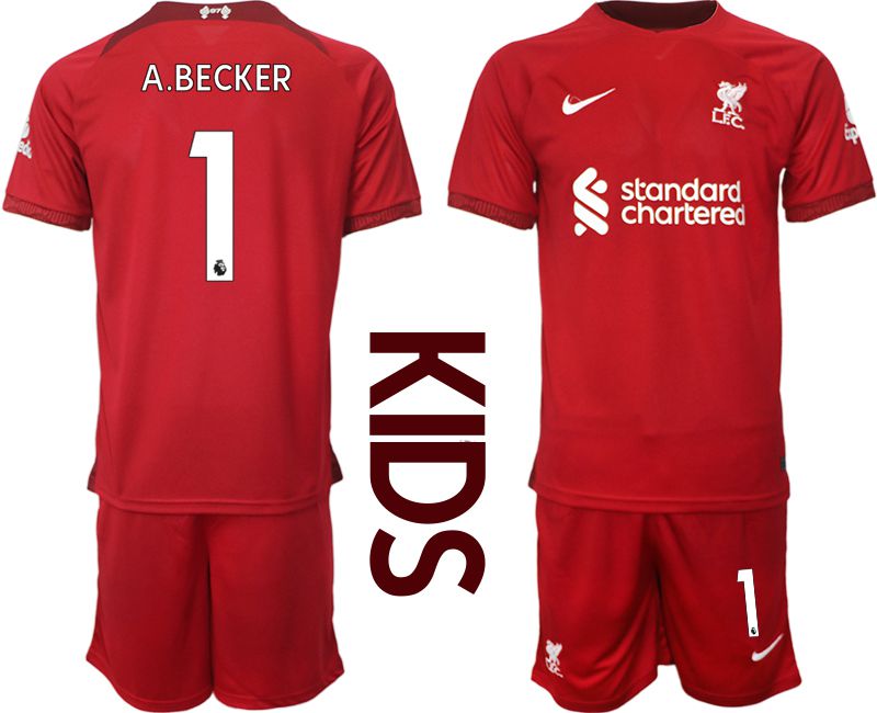 Youth 2022-2023 Club Liverpool home red #1 Soccer Jersey
